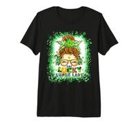 One Lucky Lunch Lady Messy Bun Irish St Patricks Day tie dye Premium T-Shirt