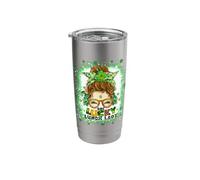 One Lucky Lunch Lady Messy Bun Irish St Patricks Day tie dye Stainless Steel Insulated Tumbler