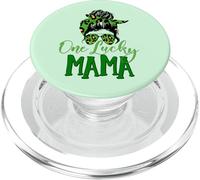 One Lucky Mama Messy Bun Green Leopard Sunglasses Trendy Fun PopSockets PopGrip for MagSafe