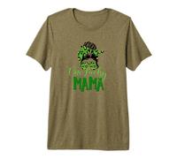 One Lucky Mama Messy Bun Green Leopard Sunglasses Trendy Fun Premium T-Shirt
