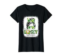 One Lucky Optician St. Patrick’s Day Messy Bun Shamrock T-Shirt