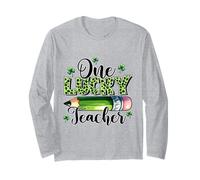 One Lucky Teacher St Patricks Day Shamrock Leopard Print Long Sleeve T-Shirt