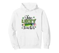 One Lucky Teacher St Patricks Day Shamrock Leopard Print Pullover Hoodie