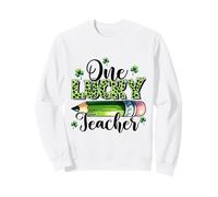One Lucky Teacher St Patricks Day Shamrock Leopard Print Sweatshirt