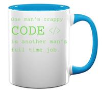 One Man's Code is Another Man's Full Time Job Funny Ceramic Tea Coffee Mug Light Blue