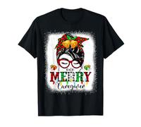 One Merry Caregiver Christmas Messy Bun T-Shirt