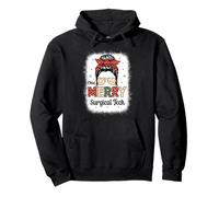 One Merry Surgical Tech Gifts Messy Bun Surg Tech Christmas Pullover Hoodie