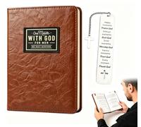 One Minute with God for Men, 365 Days Prayer & Bible Tracking Diary with Bible Verses and Metal Cross Bookmark,Daily Journal for Spiritual Growth,Brown Leather Appointment Book Planner