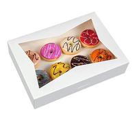 ONE MORE 15-Pack Paperboard White Lock Corner Window Bakery Box, 14 x10 x 3inch Large Container with PVC Windows for Pie and Cookie Box Pack of 15 (White, 15)
