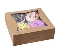 ONE MORE 8inch Brown Bakery Pie Boxes,Large Kraft Cookie Boxes with PVC Window Natural Disposable Box 8x8x2.5inch,15 of Pack (Brown, 15)