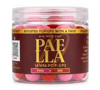 One More Cast OMC Meta Terminal Tackle Paella Boosted Fluoro Pop Ups - Hi-Viz Carp Hookbaits - 14mm - Pink & Red or White & Yellow - 200ml Tub