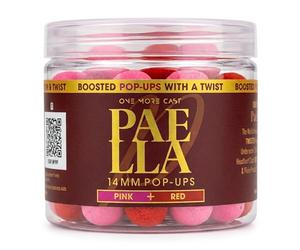 One More Cast OMC Meta Terminal Tackle Paella Boosted Fluoro Pop Ups - Hi-Viz Carp Hookbaits - 14mm - Pink & Red or White & Yellow - 200ml Tub