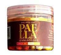 One More Cast OMC Meta Terminal Tackle Paella Boosted Mini Fluoro Pop Ups - 10mm Hi-Viz Carp Hookbaits - Snowman Rigs or Single Hook - 200ml Tub