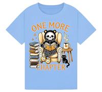 One More Chapter | Cozy Skeleton Reader in Pajamas | Cute Aesthetic Book & Coffee Lover Art | Fun Gift for Kids, Girls, Boys, Men & Women | World Book Day Reading Design Sky Blue 7-8Y
