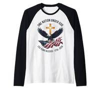 One Nation Under God 250 Years Blessed 1776-2026 Eagle Flag Raglan Baseball Tee