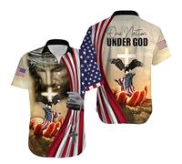 One Nation Under God American Eagle Shirts for Men- Patriotic Jesus Flag 1776 Button Up Short Sleeve Men's Hawaiian Multicolor