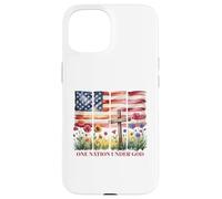 One Nation Under God American Flag Cross & Wildflower Case for iPhone 15