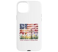 One Nation Under God American Flag Cross & Wildflower Case for iPhone 15 Plus