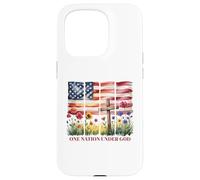 One Nation Under God American Flag Cross & Wildflower Case for iPhone 15 Pro