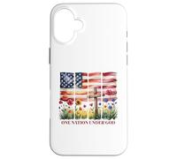 One Nation Under God American Flag Cross & Wildflower Case for iPhone 16 Plus