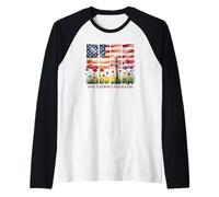 One Nation Under God American Flag Cross & Wildflower Raglan Baseball Tee