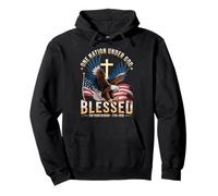 One Nation Under God Blessed Eagle US Flag Cross Patriot Pullover Hoodie