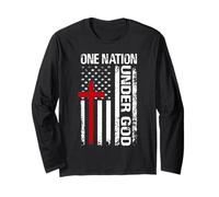 One Nation Under God Christian American Flag Patriotic Cross Long Sleeve T-Shirt