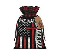 One Nation Under God Cross American Flag Christmas Drawstring Bags Xmas Wrapping Storage Bag with Tags Small