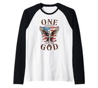 One Nation Under God Eagle Cross and American Flag Men Women Raglan Baseball Tee