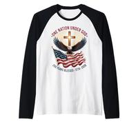 One Nation Under God Eagle Flag Cross 250 Years Blessed Raglan Baseball Tee