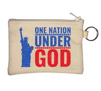One Nation Under God Statue of Liberty USA Key Chain Coin Purse Beige