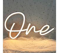 One Neon Sign, One Year Old Birthday LED Neon Light for 1st Bday Party Wall Decor First Birthday led Light Up Sign Baby Decor Wedding Warm White Dimmable USB Powered(12.6"*7.1")