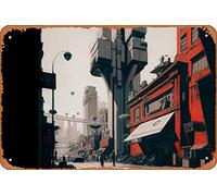 one of a hundred millions, john smart, midjourney_ai 2022 Cities and Architecture Sci-fi Concept Art Classic Man Cave Wall Art Decor 8x12 inch Metal Tin Sign Plaque Poster