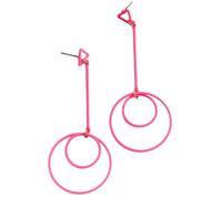 One Of A Kind Club Long Double Circle Dangly Earrings - Pink