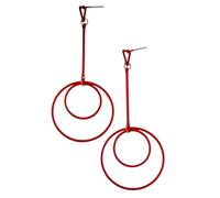 One Of A Kind Club Long Double Circle Dangly Earrings - Red