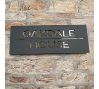 One Of A Kind Design Uk Personalised Contemporary Rectangle House Sign Acrylic Single Line - 40X20Cm Grey