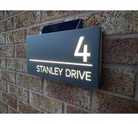 One of a Kind Design UK Personalised Contemporary Solar Powered House Sign with LED Illumination - Personalised Address Plaque, Dual Colour (Warm & Cool White), Waterproof IP44, Easy Installation