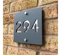 One Of A Kind Design Uk Personalised House Number Plaque 18X18Cm Modern Acrylic Sign With Stainless Steel Mounts - Black