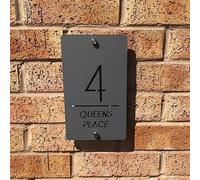 One of a Kind Design UK Personalised House Number Sign Modern Acrylic Door Plaque with Vertical Address Waterproof Outdoor Sign for Home Gate & Business Custom Laser Cut with 7 Colour Backing - Black