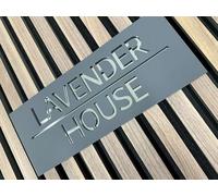 One of a Kind Design UK Personalised House Sign Custom Address Plaque with Number & Street Name Modern Floating Door Sign Slate Look 6mm Acrylic - Weatherproof, UV Stable - Grey