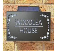 One Of A Kind Design Uk Personalised Solar House Sign Number Plaque Laser Cut Slate Illuminating Led Plate-305X155mm Black