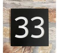 One Of A Kind Design Uk Personalized Floating Contemporary House Number, Stainless Steel Mounts - 11X11Cm Black
