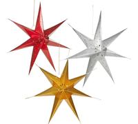 (One of Each) 3x Large LED Paper Star Hanging Christmas Lantern