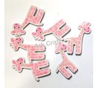 One Pack of 6 Cute wooden baby embellishmnets -Giraffe (Pink)