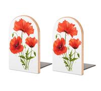 One Pair Book Ends for Shelves, Red Poppy Bookends for Office And School