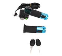 One Pair Electric Bike Throttle Handlebar with Red Screen Lock 12V to 99V with Keys Bike Throttle Grip Set for Riding (Blue)