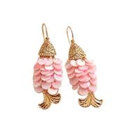 One Pair Long Pink Shells Fish Shape River Earrings Vintage Made Old Metal Fish Shell Pendant Holiday Banquet Atmosphere Pendant Earrings