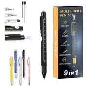 One Pen Nine Functions,9 in 1 Multitool Pen with LED Light,Cool Gadgets for Father’s Day,Birthday,and Christmas Stocking Stuffers (Black)