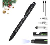 One Pen Nine Functions-Christmas Gifts for Men, 9-in-1 Multi Tool Tech Pen, Metal Ballpoint Pens with Ruler Touch Screwdriver LED Light Screwdriver Opener, Unique Gadget Pens(Black)