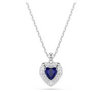 One pendant, Heart cut, Pavé, Heart, Blue, Rhodium plated